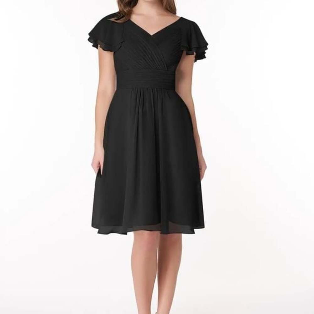 Azazie Hadley Black Wedding‎ Guest Cocktail Dress A14 - Picture 2 of 6